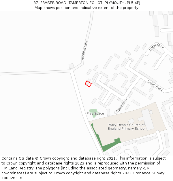 37, FRASER ROAD, TAMERTON FOLIOT, PLYMOUTH, PL5 4PJ: Location map and indicative extent of plot