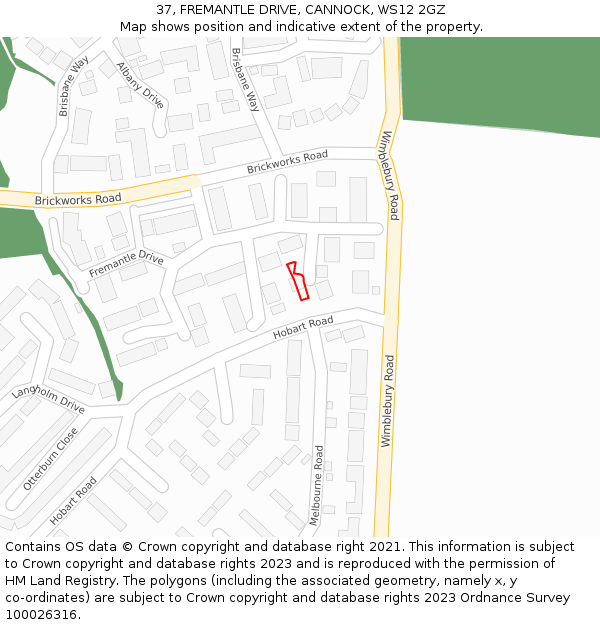 37, FREMANTLE DRIVE, CANNOCK, WS12 2GZ: Location map and indicative extent of plot