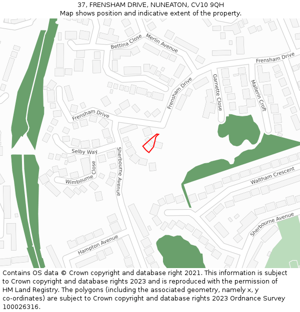 37, FRENSHAM DRIVE, NUNEATON, CV10 9QH: Location map and indicative extent of plot