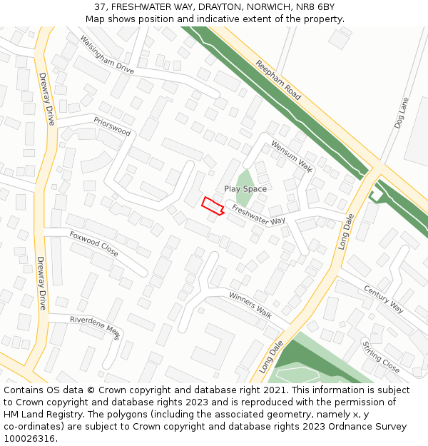 37, FRESHWATER WAY, DRAYTON, NORWICH, NR8 6BY: Location map and indicative extent of plot