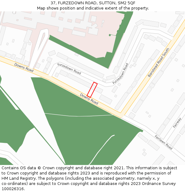 37, FURZEDOWN ROAD, SUTTON, SM2 5QF: Location map and indicative extent of plot