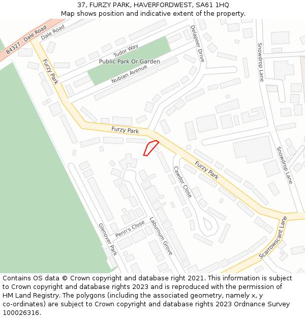 37, FURZY PARK, HAVERFORDWEST, SA61 1HQ: Location map and indicative extent of plot
