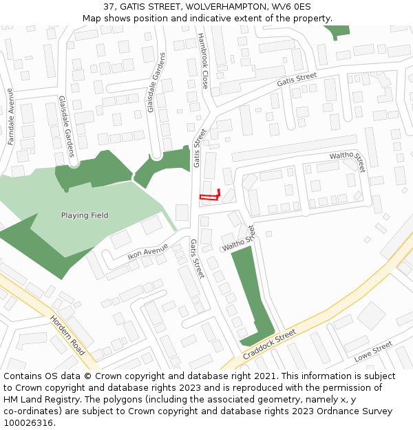 37, GATIS STREET, WOLVERHAMPTON, WV6 0ES: Location map and indicative extent of plot