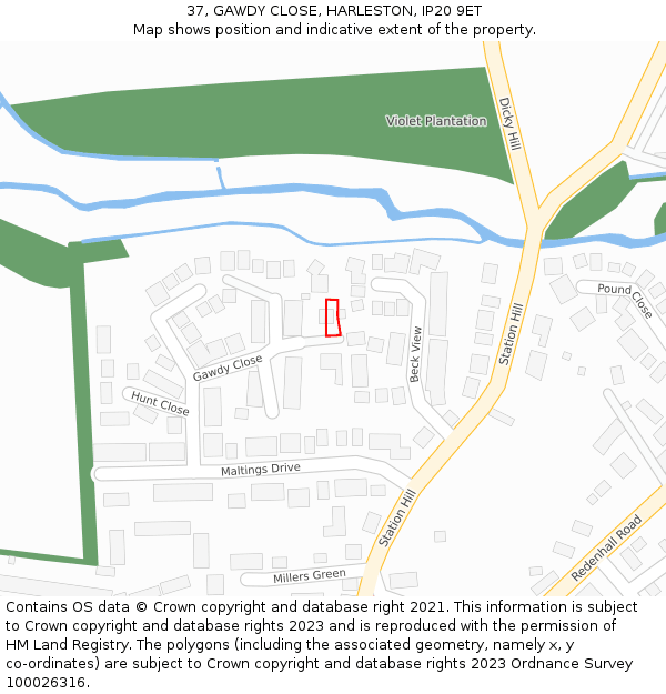 37, GAWDY CLOSE, HARLESTON, IP20 9ET: Location map and indicative extent of plot