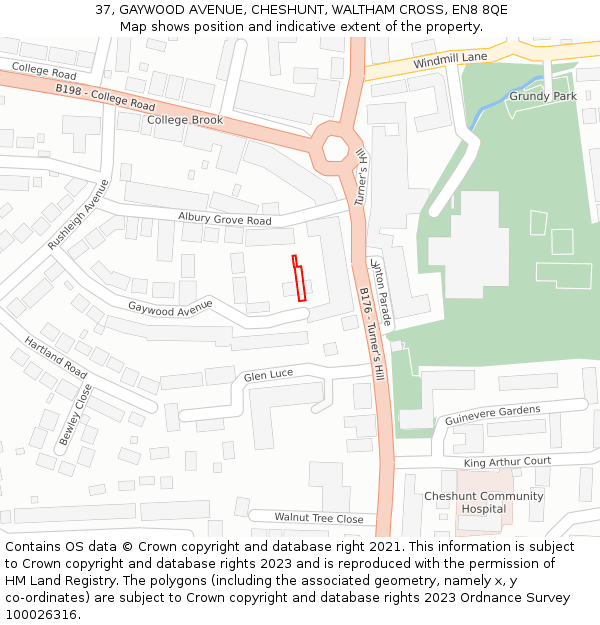 37, GAYWOOD AVENUE, CHESHUNT, WALTHAM CROSS, EN8 8QE: Location map and indicative extent of plot