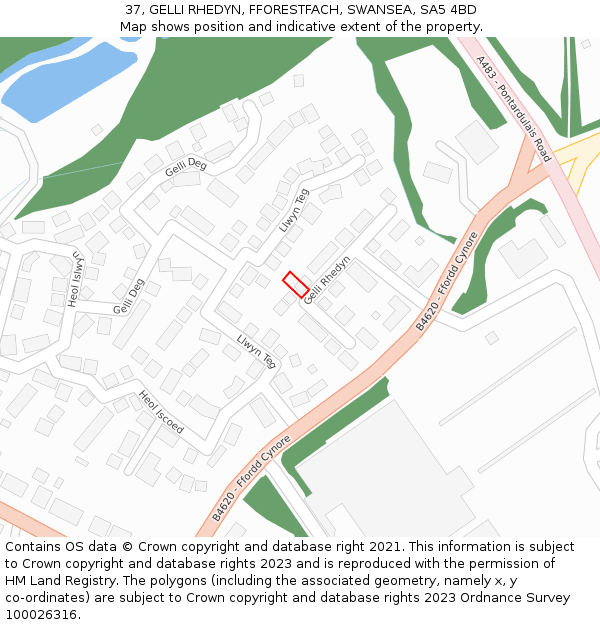 37, GELLI RHEDYN, FFORESTFACH, SWANSEA, SA5 4BD: Location map and indicative extent of plot