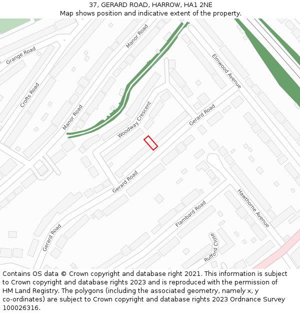 37, GERARD ROAD, HARROW, HA1 2NE: Location map and indicative extent of plot