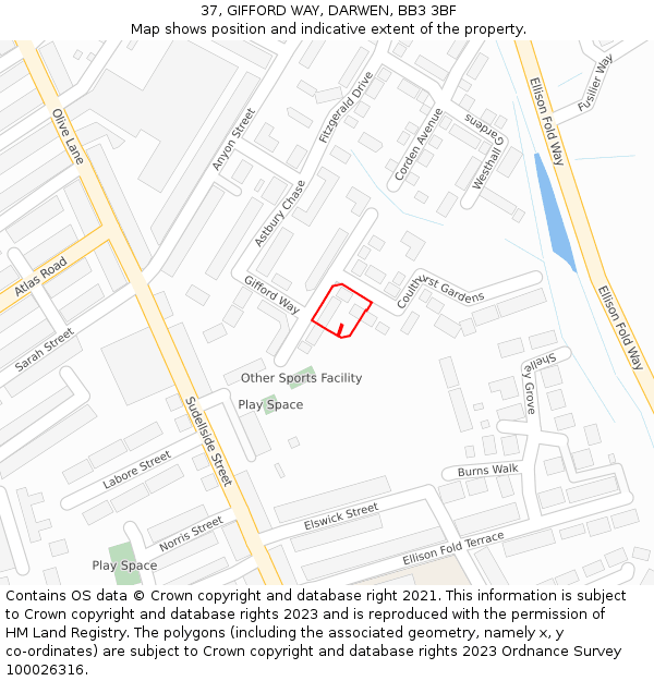 37, GIFFORD WAY, DARWEN, BB3 3BF: Location map and indicative extent of plot