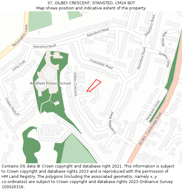 37, GILBEY CRESCENT, STANSTED, CM24 8DT: Location map and indicative extent of plot