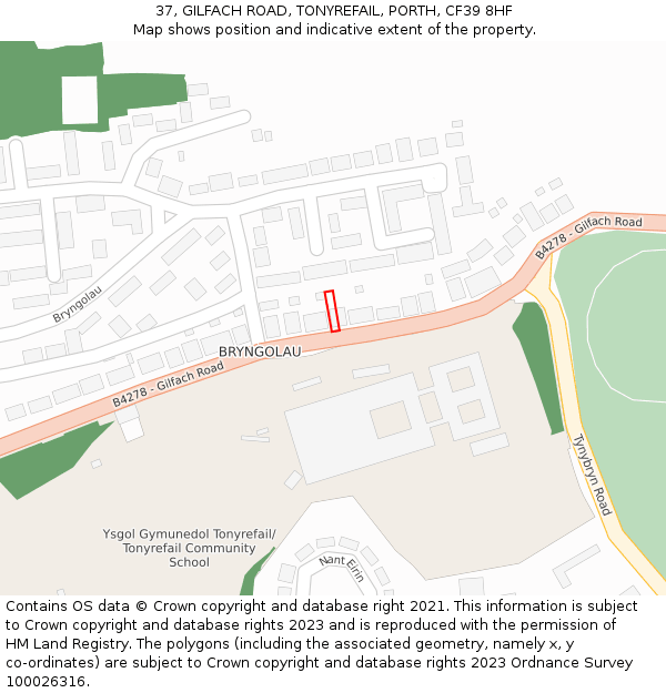 37, GILFACH ROAD, TONYREFAIL, PORTH, CF39 8HF: Location map and indicative extent of plot