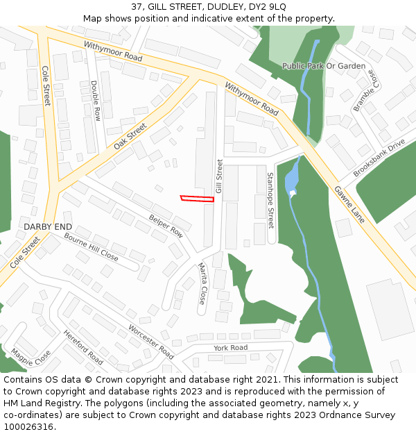 37, GILL STREET, DUDLEY, DY2 9LQ: Location map and indicative extent of plot