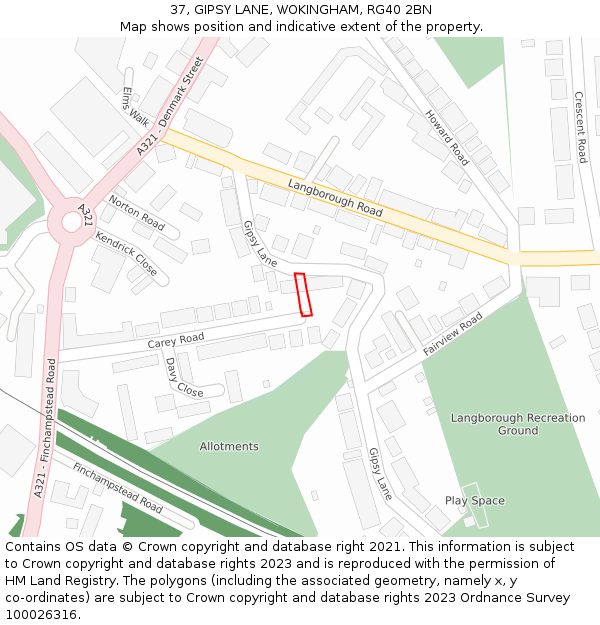 37, GIPSY LANE, WOKINGHAM, RG40 2BN: Location map and indicative extent of plot