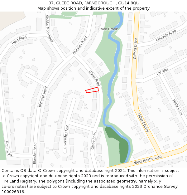 37, GLEBE ROAD, FARNBOROUGH, GU14 8QU: Location map and indicative extent of plot
