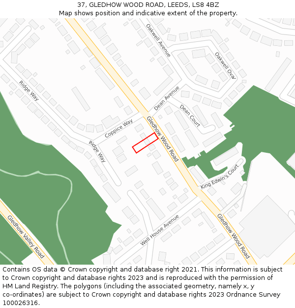 37, GLEDHOW WOOD ROAD, LEEDS, LS8 4BZ: Location map and indicative extent of plot