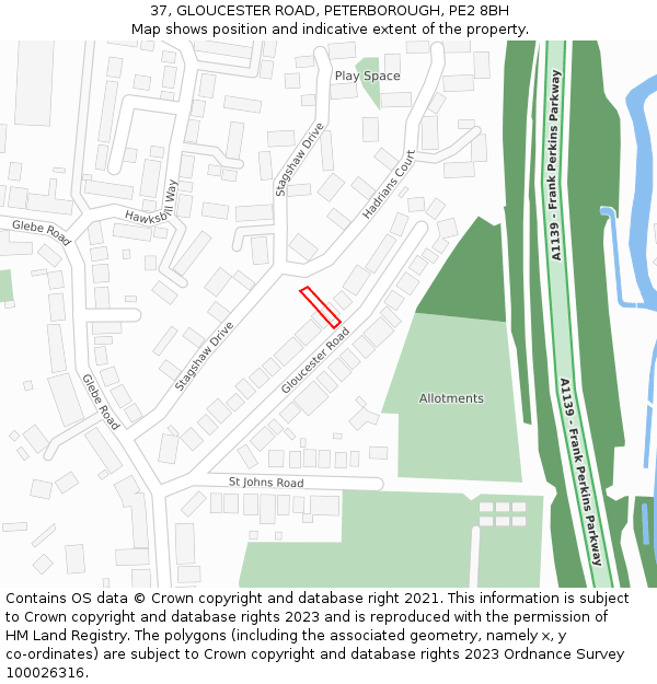 37, GLOUCESTER ROAD, PETERBOROUGH, PE2 8BH: Location map and indicative extent of plot