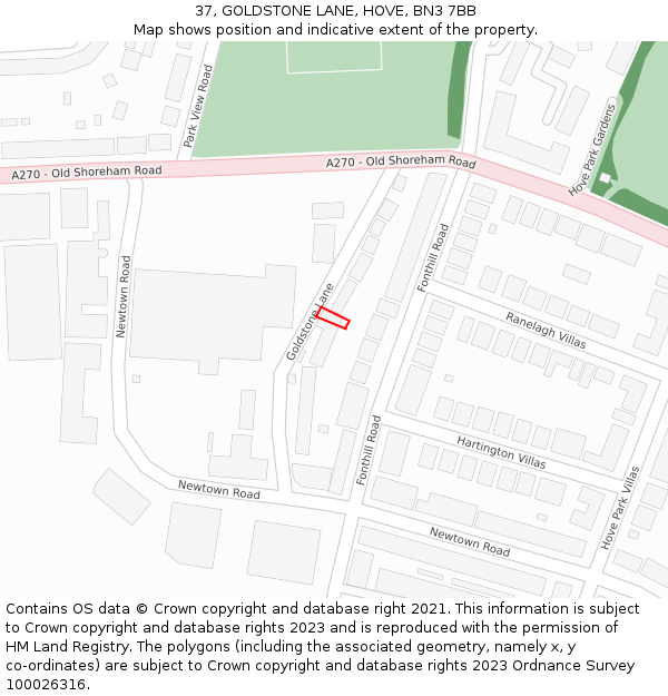 37, GOLDSTONE LANE, HOVE, BN3 7BB: Location map and indicative extent of plot