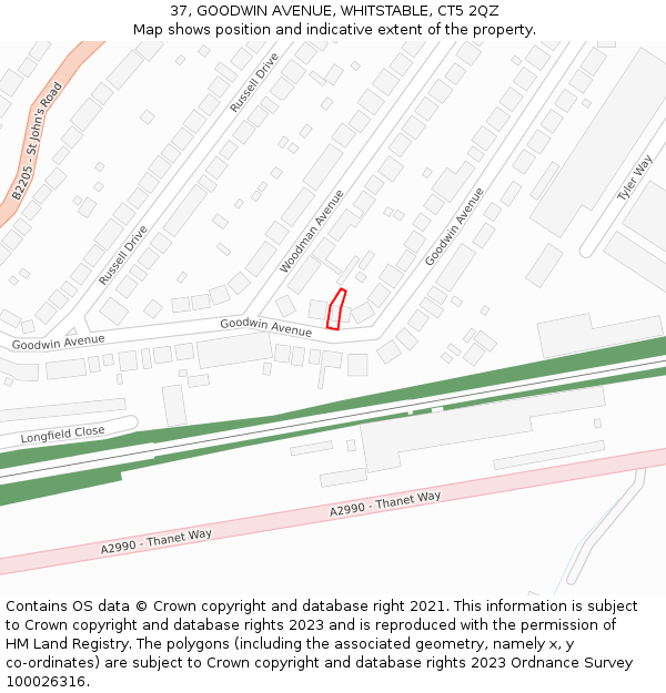 37, GOODWIN AVENUE, WHITSTABLE, CT5 2QZ: Location map and indicative extent of plot