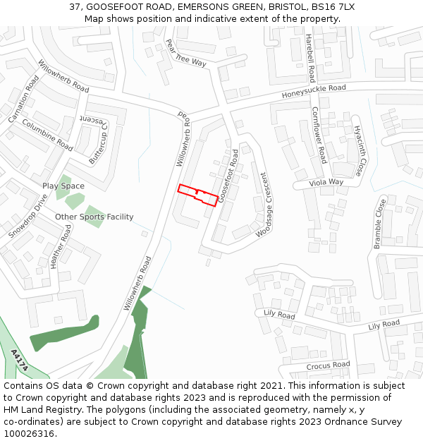 37, GOOSEFOOT ROAD, EMERSONS GREEN, BRISTOL, BS16 7LX: Location map and indicative extent of plot