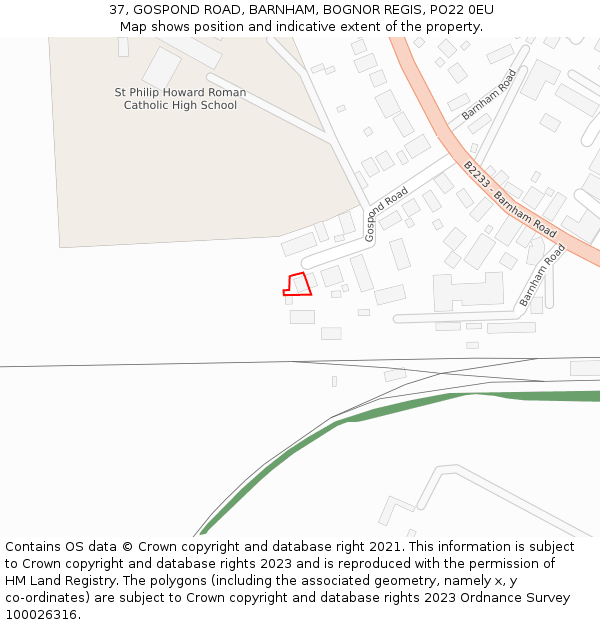 37, GOSPOND ROAD, BARNHAM, BOGNOR REGIS, PO22 0EU: Location map and indicative extent of plot