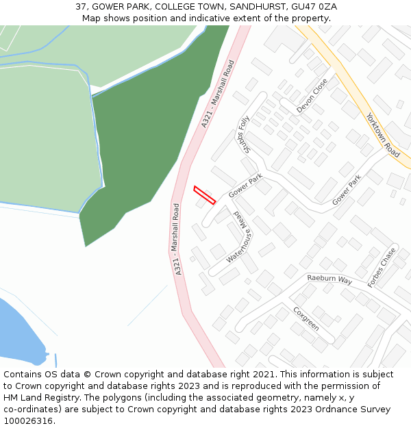 37, GOWER PARK, COLLEGE TOWN, SANDHURST, GU47 0ZA: Location map and indicative extent of plot