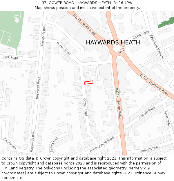 37, GOWER ROAD, HAYWARDS HEATH, RH16 4PW: Location map and indicative extent of plot