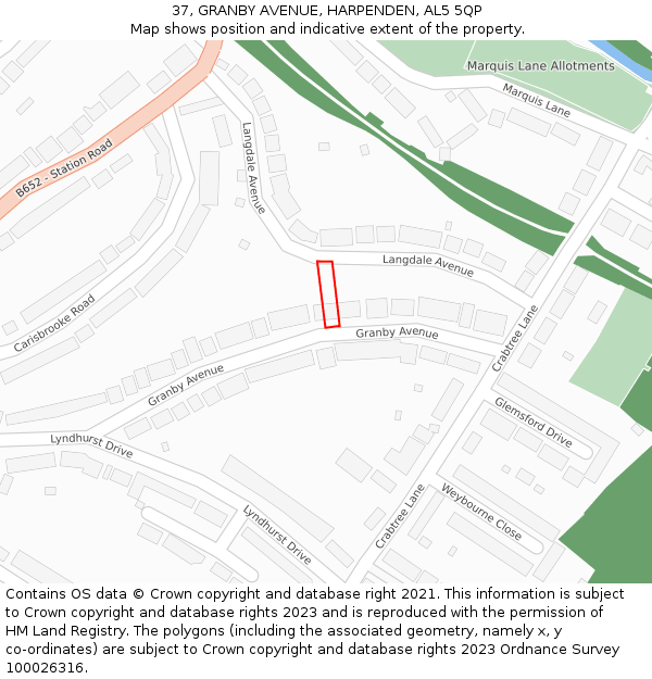 37, GRANBY AVENUE, HARPENDEN, AL5 5QP: Location map and indicative extent of plot