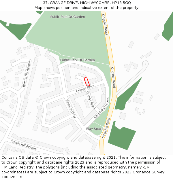 37, GRANGE DRIVE, HIGH WYCOMBE, HP13 5GQ: Location map and indicative extent of plot