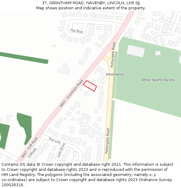 37, GRANTHAM ROAD, NAVENBY, LINCOLN, LN5 0JJ: Location map and indicative extent of plot