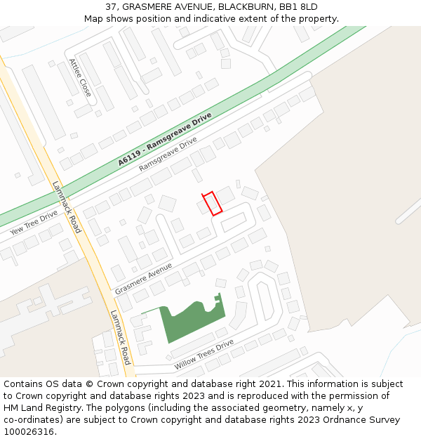 37, GRASMERE AVENUE, BLACKBURN, BB1 8LD: Location map and indicative extent of plot