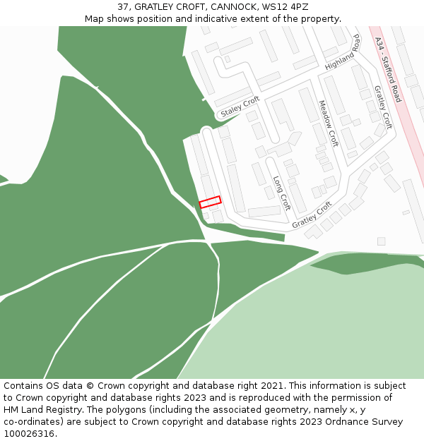 37, GRATLEY CROFT, CANNOCK, WS12 4PZ: Location map and indicative extent of plot