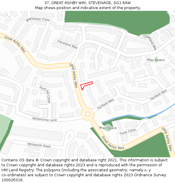 37, GREAT ASHBY WAY, STEVENAGE, SG1 6AW: Location map and indicative extent of plot