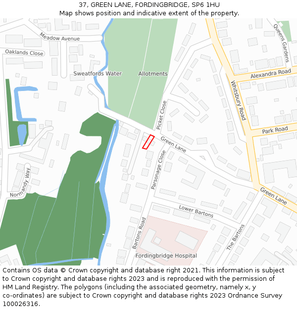 37, GREEN LANE, FORDINGBRIDGE, SP6 1HU: Location map and indicative extent of plot