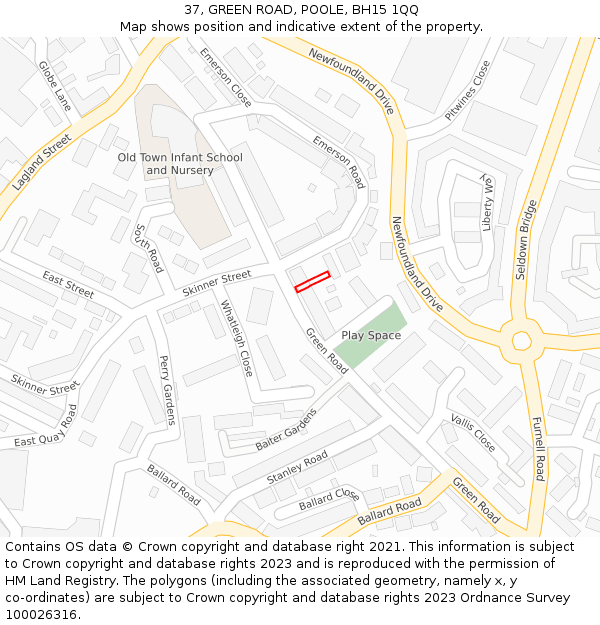 37, GREEN ROAD, POOLE, BH15 1QQ: Location map and indicative extent of plot