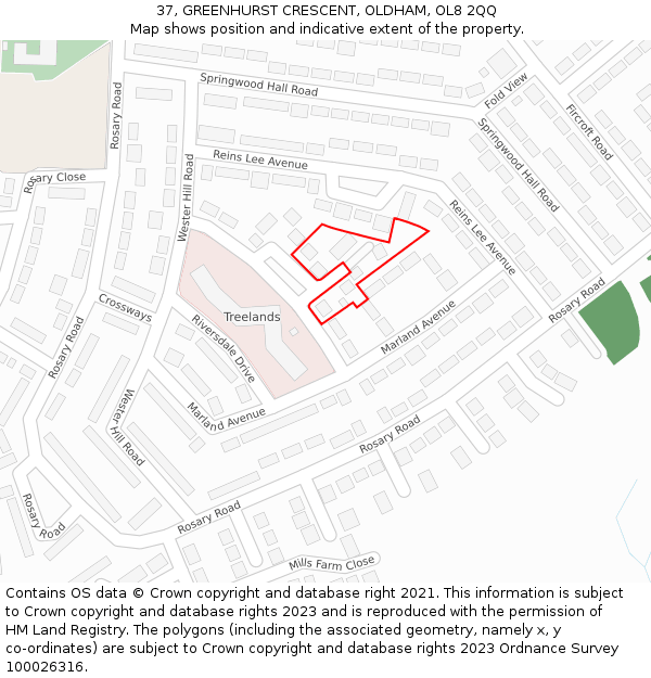 37, GREENHURST CRESCENT, OLDHAM, OL8 2QQ: Location map and indicative extent of plot