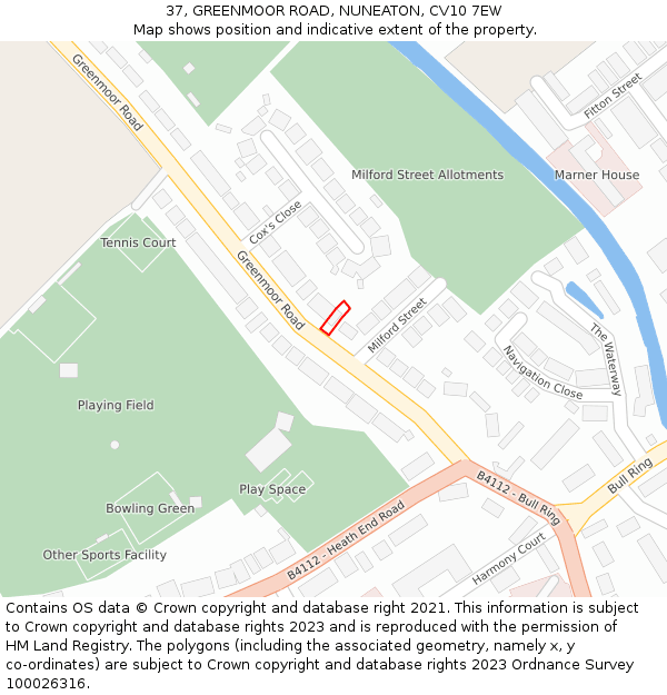 37, GREENMOOR ROAD, NUNEATON, CV10 7EW: Location map and indicative extent of plot