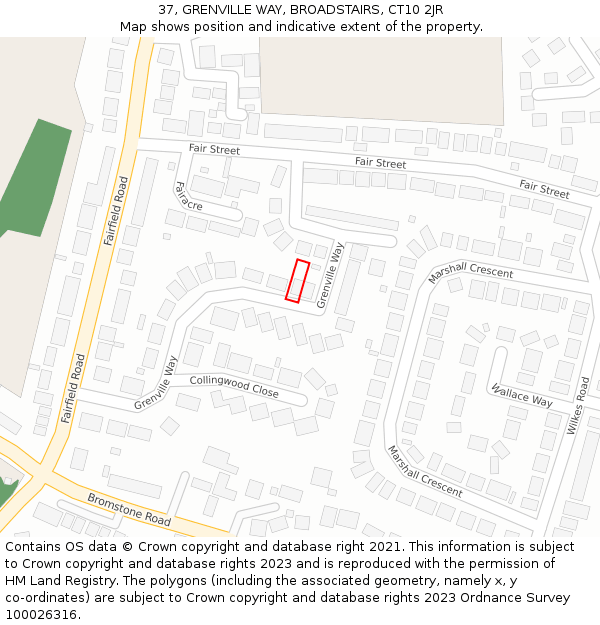 37, GRENVILLE WAY, BROADSTAIRS, CT10 2JR: Location map and indicative extent of plot