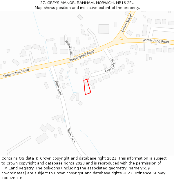 37, GREYS MANOR, BANHAM, NORWICH, NR16 2EU: Location map and indicative extent of plot