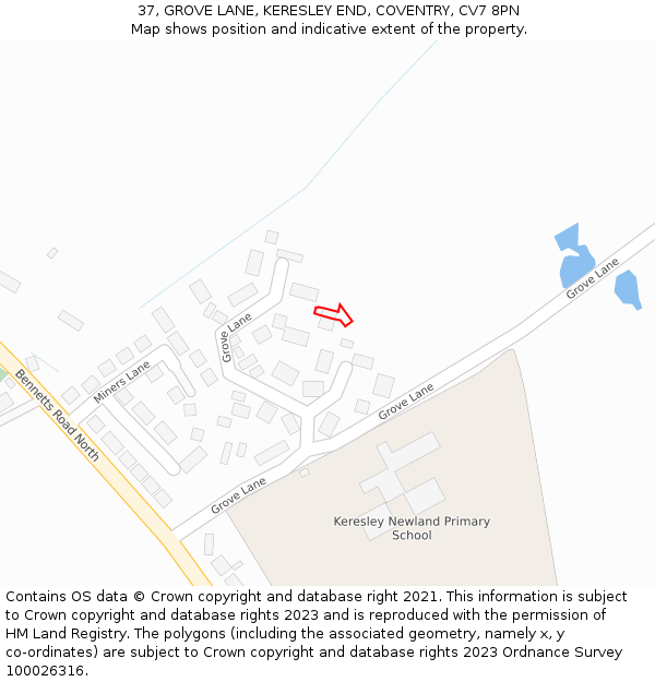 37, GROVE LANE, KERESLEY END, COVENTRY, CV7 8PN: Location map and indicative extent of plot