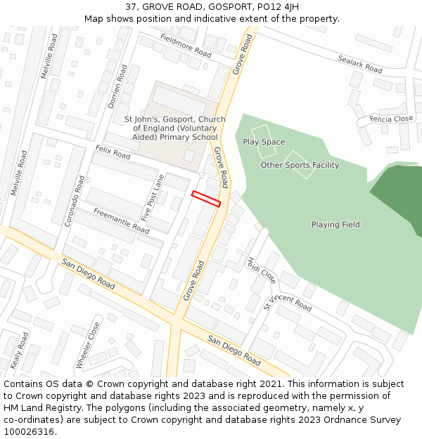 37, GROVE ROAD, GOSPORT, PO12 4JH: Location map and indicative extent of plot