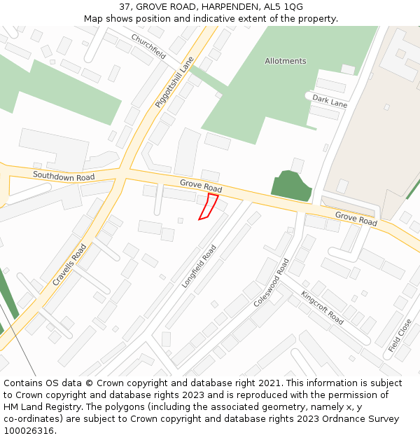37, GROVE ROAD, HARPENDEN, AL5 1QG: Location map and indicative extent of plot