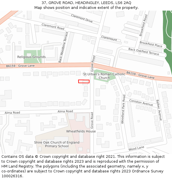 37, GROVE ROAD, HEADINGLEY, LEEDS, LS6 2AQ: Location map and indicative extent of plot