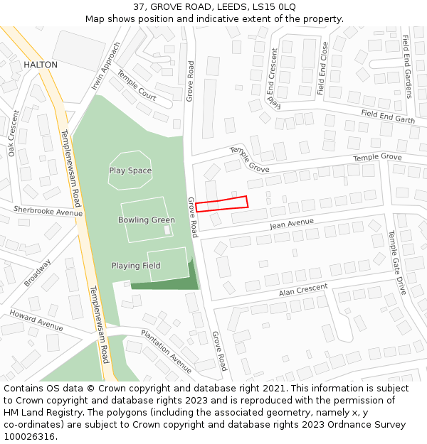 37, GROVE ROAD, LEEDS, LS15 0LQ: Location map and indicative extent of plot