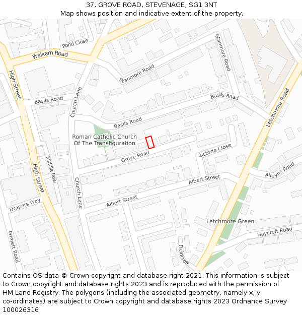 37, GROVE ROAD, STEVENAGE, SG1 3NT: Location map and indicative extent of plot