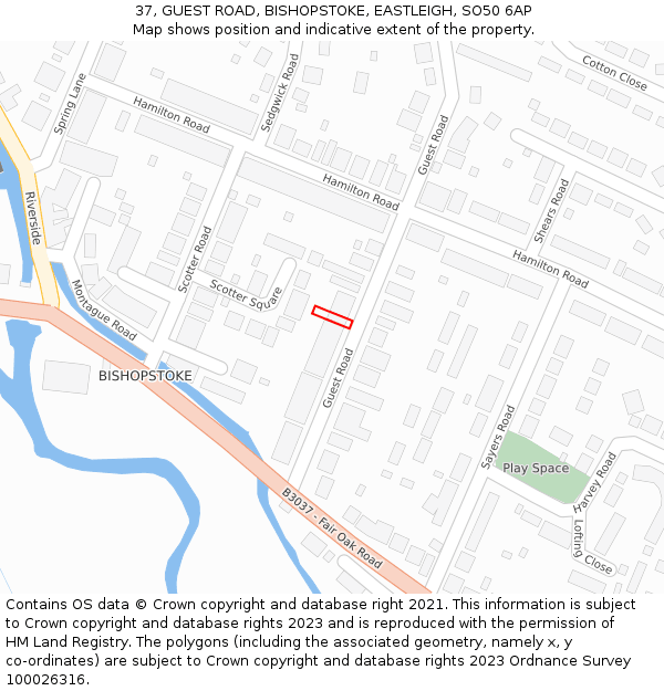 37, GUEST ROAD, BISHOPSTOKE, EASTLEIGH, SO50 6AP: Location map and indicative extent of plot