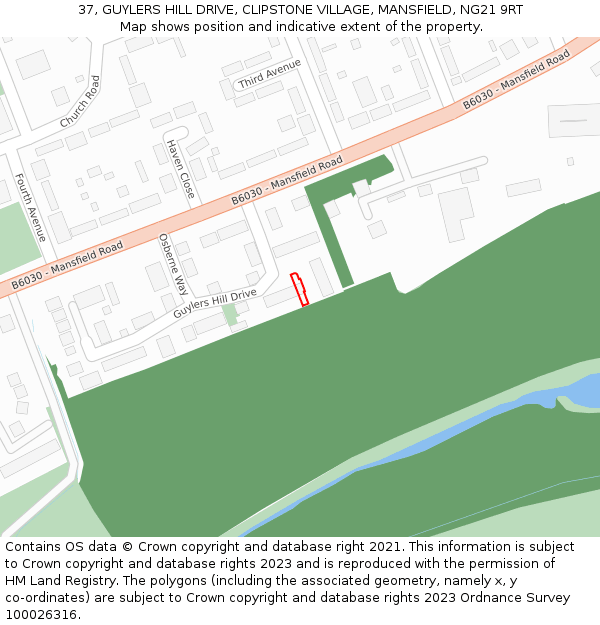 37, GUYLERS HILL DRIVE, CLIPSTONE VILLAGE, MANSFIELD, NG21 9RT: Location map and indicative extent of plot