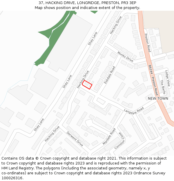 37, HACKING DRIVE, LONGRIDGE, PRESTON, PR3 3EP: Location map and indicative extent of plot