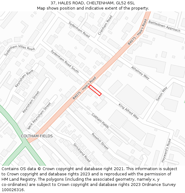 37, HALES ROAD, CHELTENHAM, GL52 6SL: Location map and indicative extent of plot