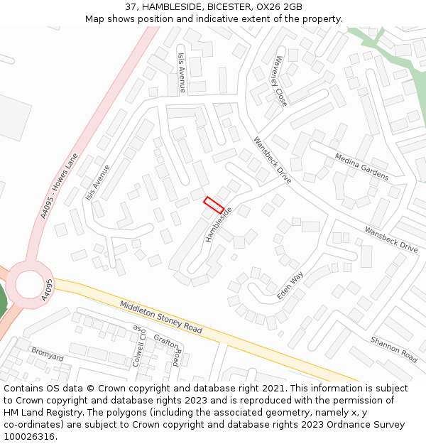37, HAMBLESIDE, BICESTER, OX26 2GB: Location map and indicative extent of plot