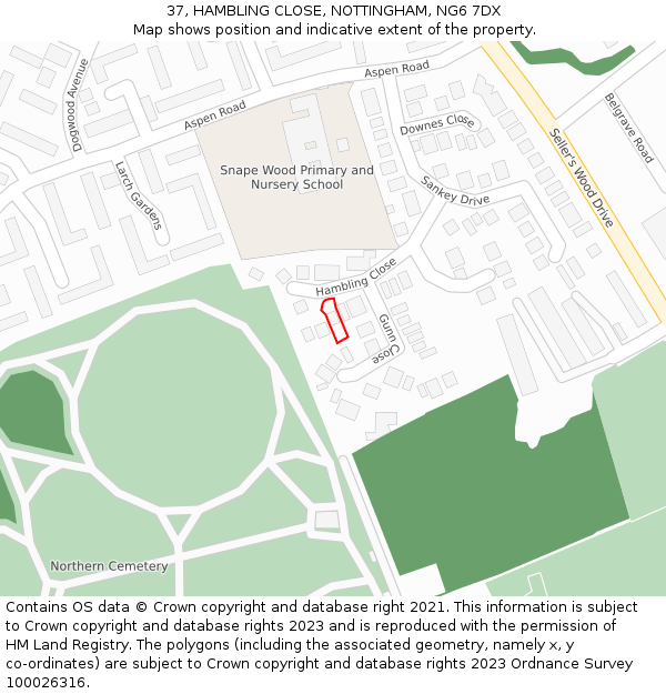 37, HAMBLING CLOSE, NOTTINGHAM, NG6 7DX: Location map and indicative extent of plot