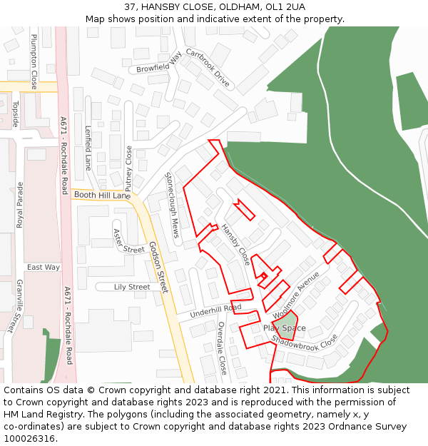 37, HANSBY CLOSE, OLDHAM, OL1 2UA: Location map and indicative extent of plot